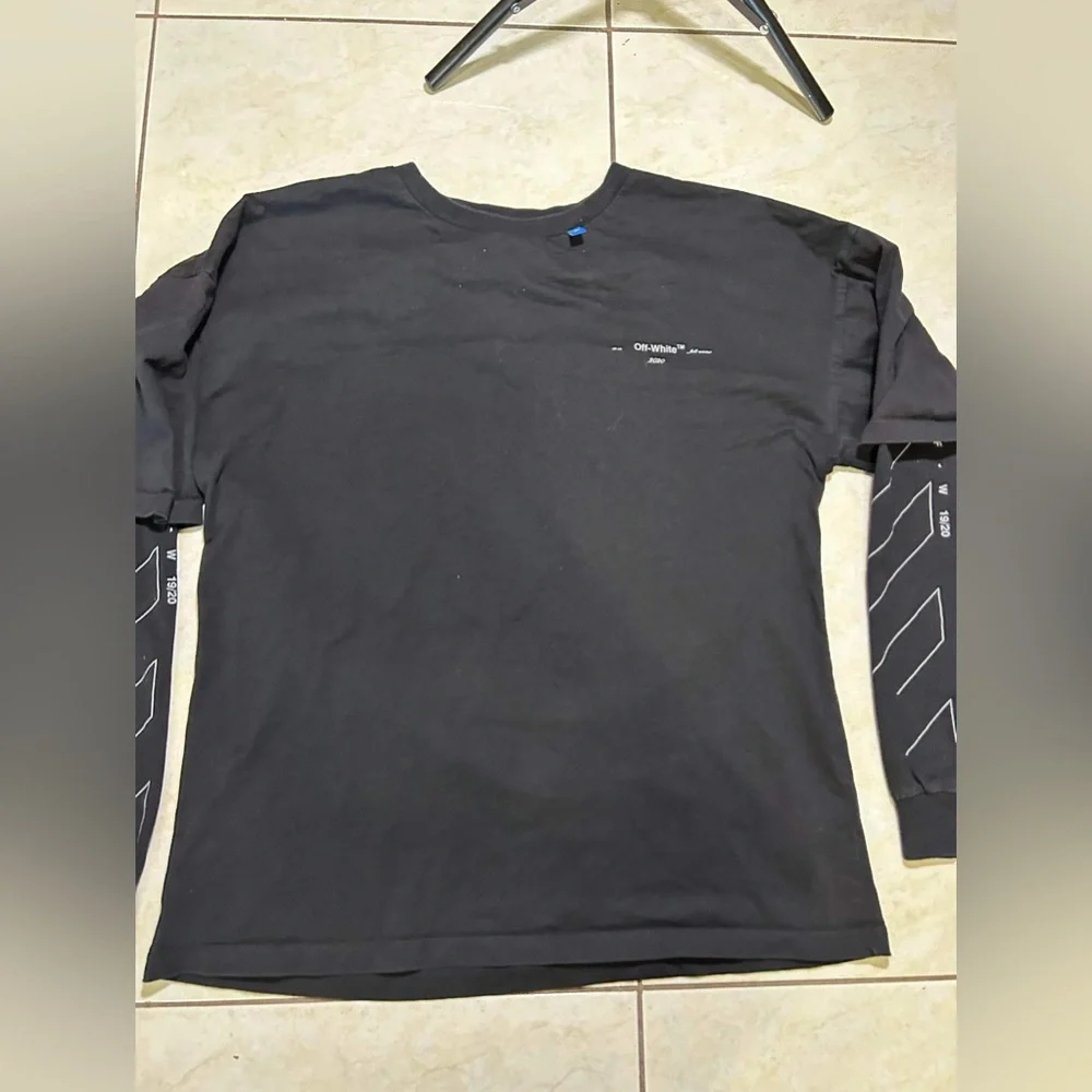 Off-White 2020 Unfinished Logo Layered Sleeve T-Shirt Sz L - Picture 3 of 10
